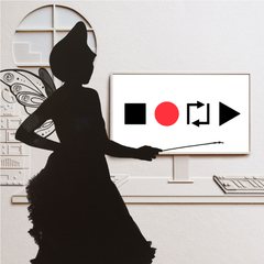 A fairy teacher at a screen showing stop, record, loop and play